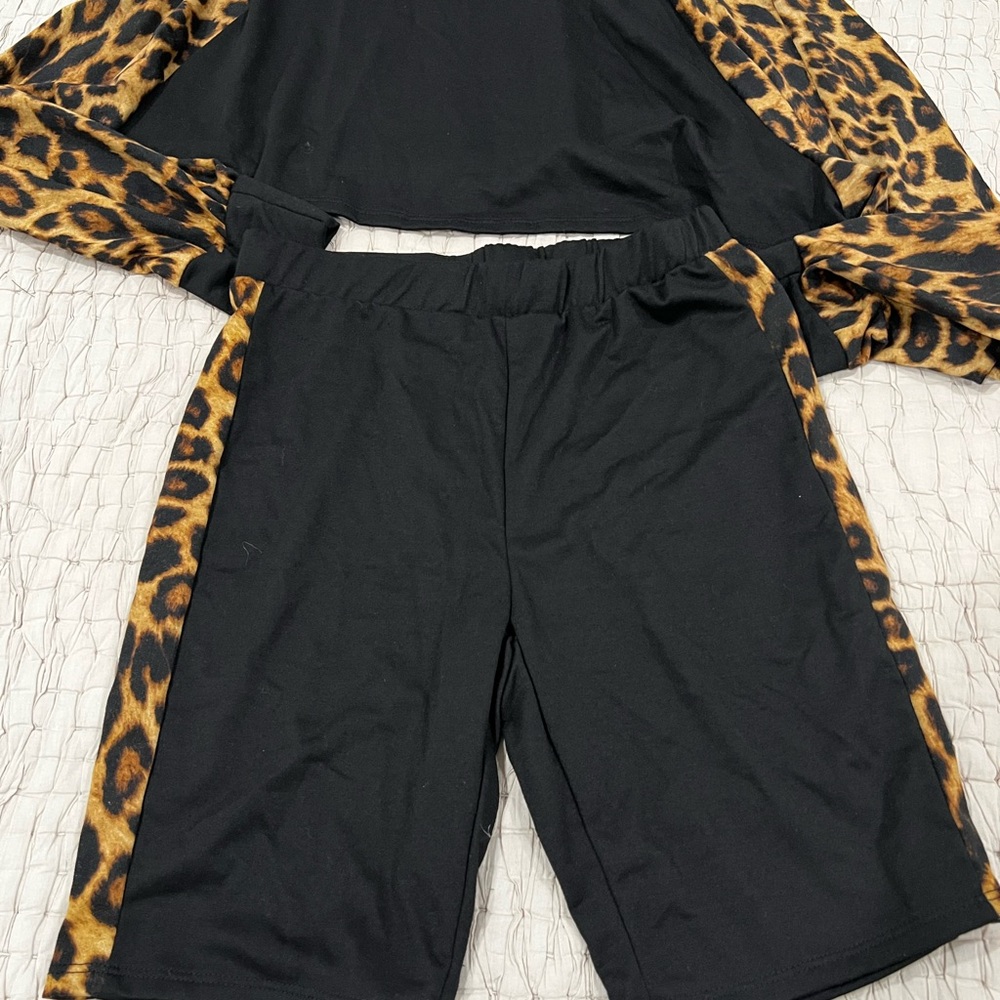 Black and Leopard Print Two-Piece Set - Picture 2 of 2